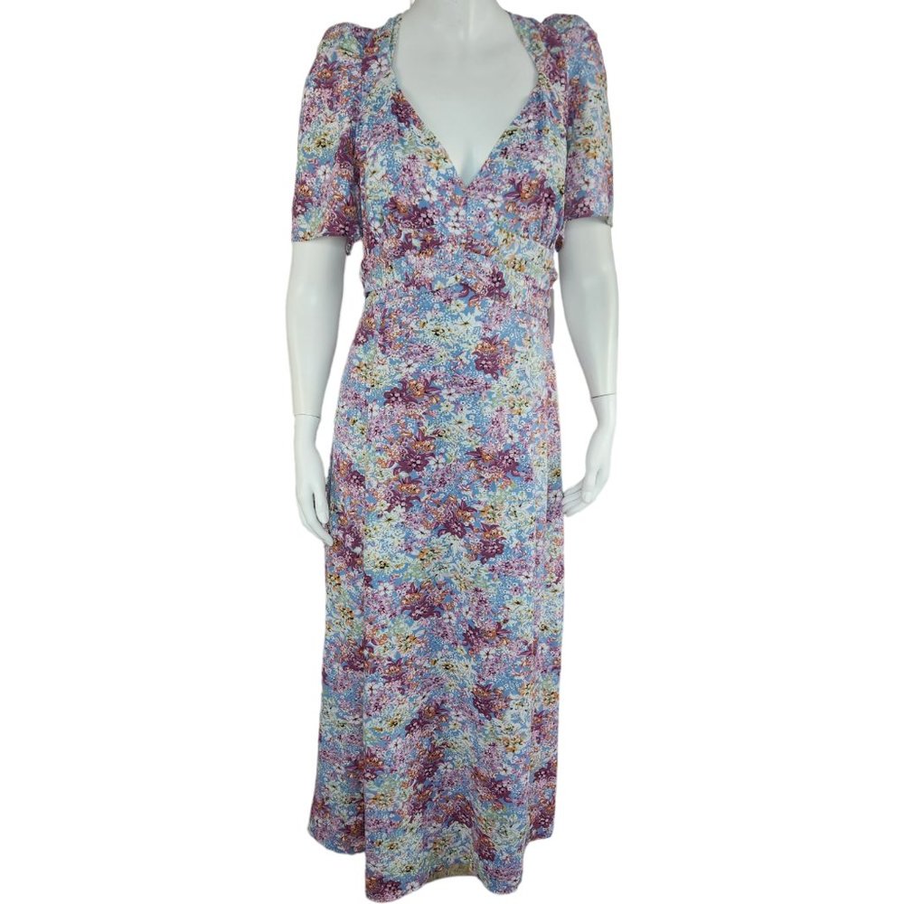 Floret Studios Floral Print Empire Waist Maxi Dress Women's XL Puff Sleeve